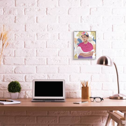 Stupell Industries Frida Posing with Paint Brush Wall Art in Gray Frame